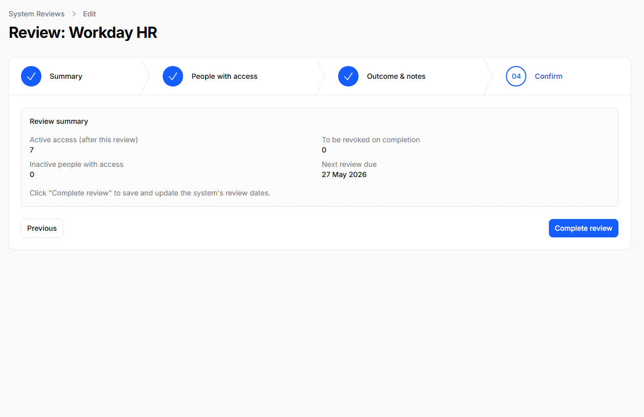 Confirmation of review sign-off